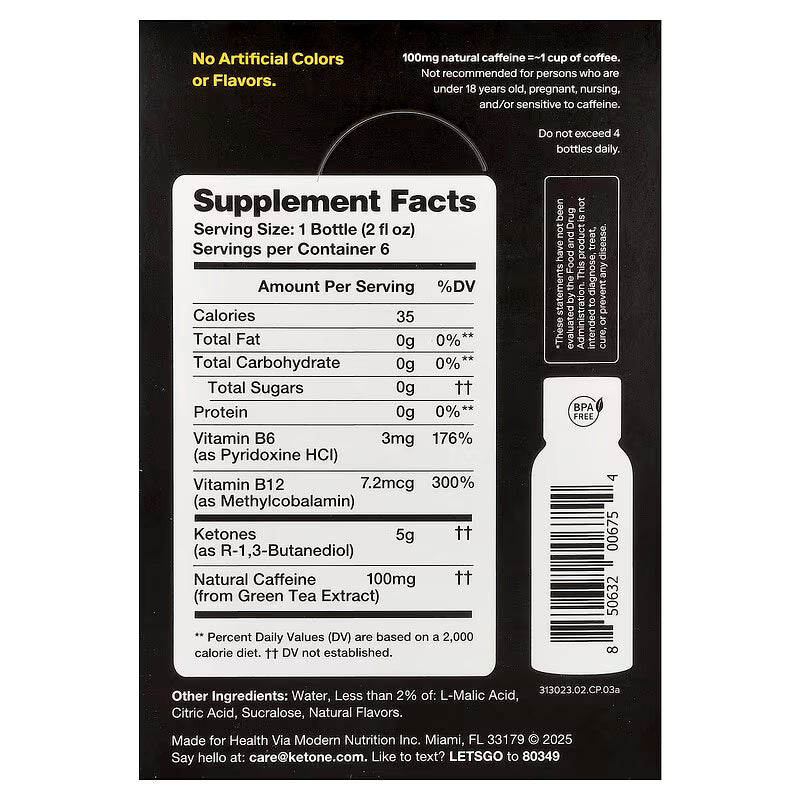 Ketone-IQ, Energy Peach Multi Serving, 6 Bottles 59ml